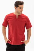 Kısa Kol Şile Bezi Bisiklet Yaka Erkek Yazlık Tshirt Kırmızı 3051 - 3