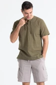 Kısa Kol Şile Bezi Zımbalı Erkek Yazlık Tshirt Haki 3049 - 1