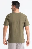 Kısa Kol Şile Bezi Zımbalı Erkek Yazlık Tshirt Haki 3049 - 2