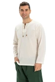 Uzun Kol Şile Bezi Zımbalı Erkek Yazlık Tshirt Krem 3002 - 5