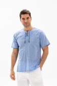 Kısa Kol Şile Bezi Zımbalı Erkek Yazlık Tshirt Mavi 3032 - 1