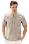 Kısa Kol Şile Bezi Zımbalı Erkek Yazlık Tshirt Taş 3031 - 6