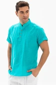 Kısa Kol Şantuklu Pamuk Bodrum Erkek Yazlık Tshirt Turkuaz 3054 - 1