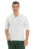 Şile Bezi Kapüşonlu Erkek Yazlık Sweatshirt Beyaz Byz S Beyaz - 7