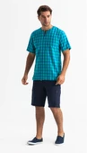 Kısa Kol Şile Bezi Bisiklet Yaka Erkek Yazlık Tshirt Mint Kareli 3033 - 4