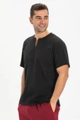 Kısa Kol Şile Bezi Bisiklet Yaka Erkek Yazlık Tshirt Siyah 3003 - 1