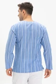 Uzun Kol Şile Bezi Bisiklet Yaka Erkek Yazlık Tshirt Mavi Beyaz Çizgili 3019 - 2