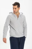 Şile Bezi Kapüşonlu Erkek Yazlık Sweatshirt Gri Gri 2XL Gri - 1