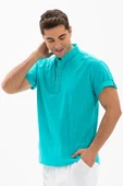 Kısa Kol Şantuklu Pamuk Bodrum Erkek Yazlık Tshirt Turkuaz 3054 - 3