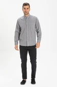 Uzun Kol Şile Bezi Hakim Yaka Tek Cepli Erkek Yazlık Gömlek Gri 3076 thumbnail 4