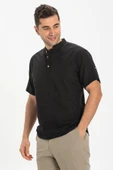 Kısa Kol Şantuklu Pamuk Bodrum Erkek Yazlık Tshirt Siyah 3003 - 4