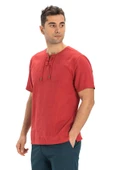 Kısa Kol Şile Bezi Zımbalı Erkek Yazlık Tshirt Kırmızı 3051 - 5