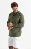 Uzun Kol Şantuklu Pamuk Bodrum Erkek Yazlık Tshirt Haki 9008 S Haki - 4
