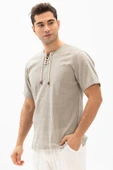 Kısa Kol Şile Bezi Zımbalı Erkek Yazlık Tshirt Taş 3031 - 3