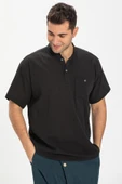 Kısa Kol Şile Bezi Tek Cepli Hakim Yaka Erkek Yazlık Tshirt Siyah 3003 - 3