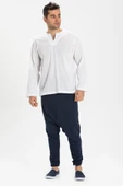 Uzun Kol Şile Bezi Bisiklet Yaka Erkek Yazlık Tshirt Beyaz 3001 - 4