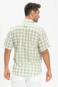 Kısa Kol Şile Bezi Tek Cepli Erkek Yazlık Gömlek Yeşil Ekose 3063 - 2