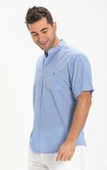 Kısa Kol Şile Bezi Tek Cepli Hakim Yaka Erkek Yazlık Tshirt Mavi 3032 - 3