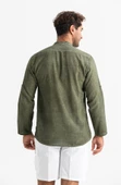 Uzun Kol Şantuklu Pamuk Bodrum Erkek Yazlık Tshirt Haki 9008 S Haki - 2