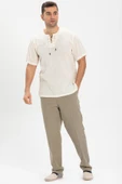 Kısa Kol Şile Bezi Zımbalı Erkek Yazlık Tshirt Krem 3002 thumbnail 4