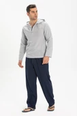 Şile Bezi Kapüşonlu Erkek Yazlık Sweatshirt Gri Gri 2XL Gri - 4