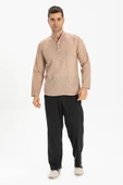Uzun Kol Şantuklu Pamuk Bodrum Erkek Yazlık Tshirt Kahve 9010 S Kahve thumbnail 1