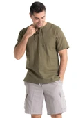 Kısa Kol Şile Bezi Zımbalı Erkek Yazlık Tshirt Haki 3049 - 7