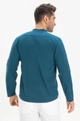 Uzun Kol Şantuklu Pamuk Bodrum Erkek Yazlık Tshirt Petrol 9005 S Petrol - 2