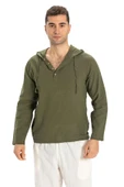 Şile Bezi Kapüşonlu Erkek Yazlık Sweatshirt Haki Hk 2XL Haki - 6