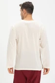 Uzun Kol Şile Bezi Bisiklet Yaka Erkek Yazlık Tshirt Krem 3002 - 2