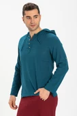 Şile Bezi Kapüşonlu Erkek Yazlık Sweatshirt Petrol Ptrl S Petrol - 3