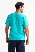 Kısa Kol Şile Bezi Zımbalı Erkek Yazlık Tshirt Turkuaz 3054 - 2