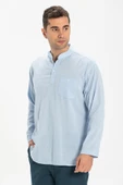 Uzun Kol Şile Bezi Tek Cepli Hakim Yaka Erkek Yazlık Tshirt Buz Mavi 3027 S Buz Mavi - 3