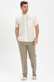 Kısa Kol Dar Kalıp Şile Bezi Tek Cepli Erkek Yazlık Gömlek Krem 3002 thumbnail 4