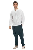 Uzun Kol Şile Bezi Bisiklet Yaka Erkek Yazlık Tshirt Beyaz 3001 - 6