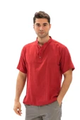Kısa Kol Şantuklu Pamuk Bodrum Erkek Yazlık Tshirt Kırmızı 3051 S Kırmızı - 6