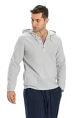 Şile Bezi Kapüşonlu Erkek Yazlık Sweatshirt Gri Gri 2XL Gri - 7