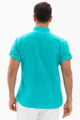 Kısa Kol Şantuklu Pamuk Bodrum Erkek Yazlık Tshirt Turkuaz 3054 - 2