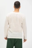 Uzun Kol Şile Bezi Zımbalı Erkek Yazlık Tshirt Krem 3002 - 2