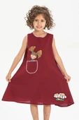 Ece Şile Bezi Kız Çocuk Yazlık Elbise Bordo Brd thumbnail 3