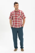 Kısa Kol Şile Bezi Tek Cepli Erkek Yazlık Gömlek Kırmızı Lacivert Ekose 3057 thumbnail 1
