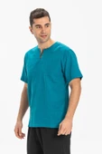 Kısa Kol Şile Bezi Bisiklet Yaka Erkek Yazlık Tshirt Petrol 3053 - 4