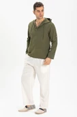 Şile Bezi Kapüşonlu Erkek Yazlık Sweatshirt Haki Hk 2XL Haki - 4