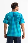 Kısa Kol Şile Bezi Bisiklet Yaka Erkek Yazlık Tshirt Mint Kareli 3033 - 2
