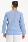 Uzun Kol Şile Bezi Zımbalı Erkek Yazlık Tshirt Mavi 3032 - 2