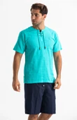 Kısa Kol Şile Bezi Zımbalı Erkek Yazlık Tshirt Turkuaz 3054 - 3