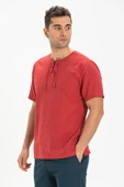 Kısa Kol Şile Bezi Zımbalı Erkek Yazlık Tshirt Kırmızı 3051 - 1