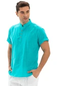 Kısa Kol Şantuklu Pamuk Bodrum Erkek Yazlık Tshirt Turkuaz 3054 - 6