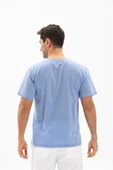 Kısa Kol Şile Bezi Zımbalı Erkek Yazlık Tshirt Mavi 3032 - 2