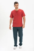 Kısa Kol Şile Bezi Zımbalı Erkek Yazlık Tshirt Kırmızı 3051 - 3